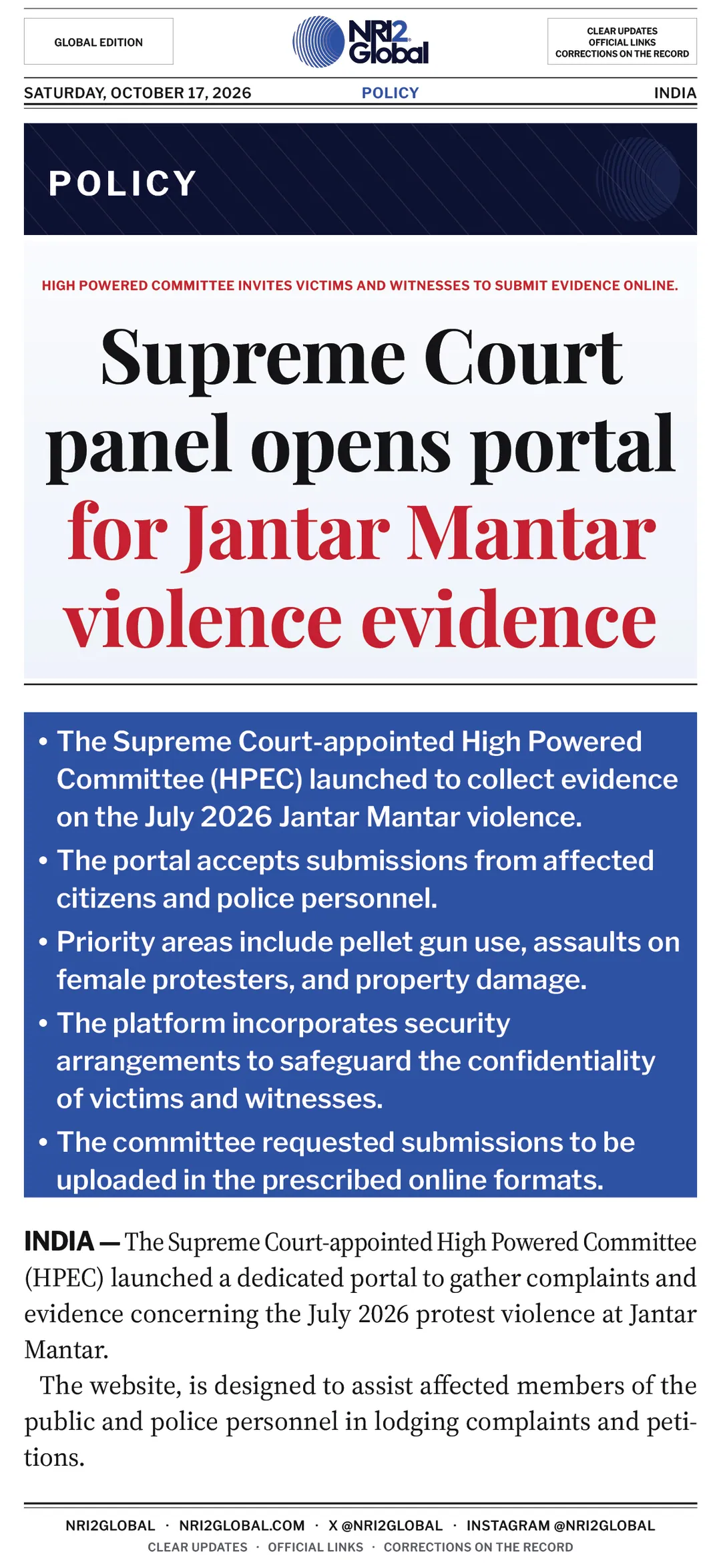 Supreme Court panel opens portal for Jantar Mantar violence evidence