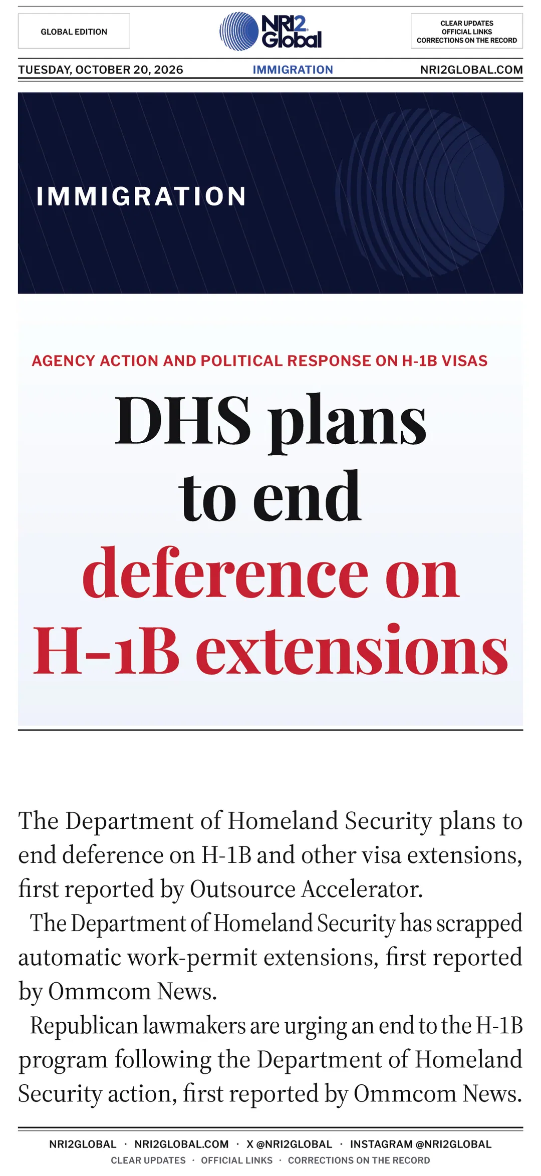 DHS plans to end deference on H-1B and other visa extensions