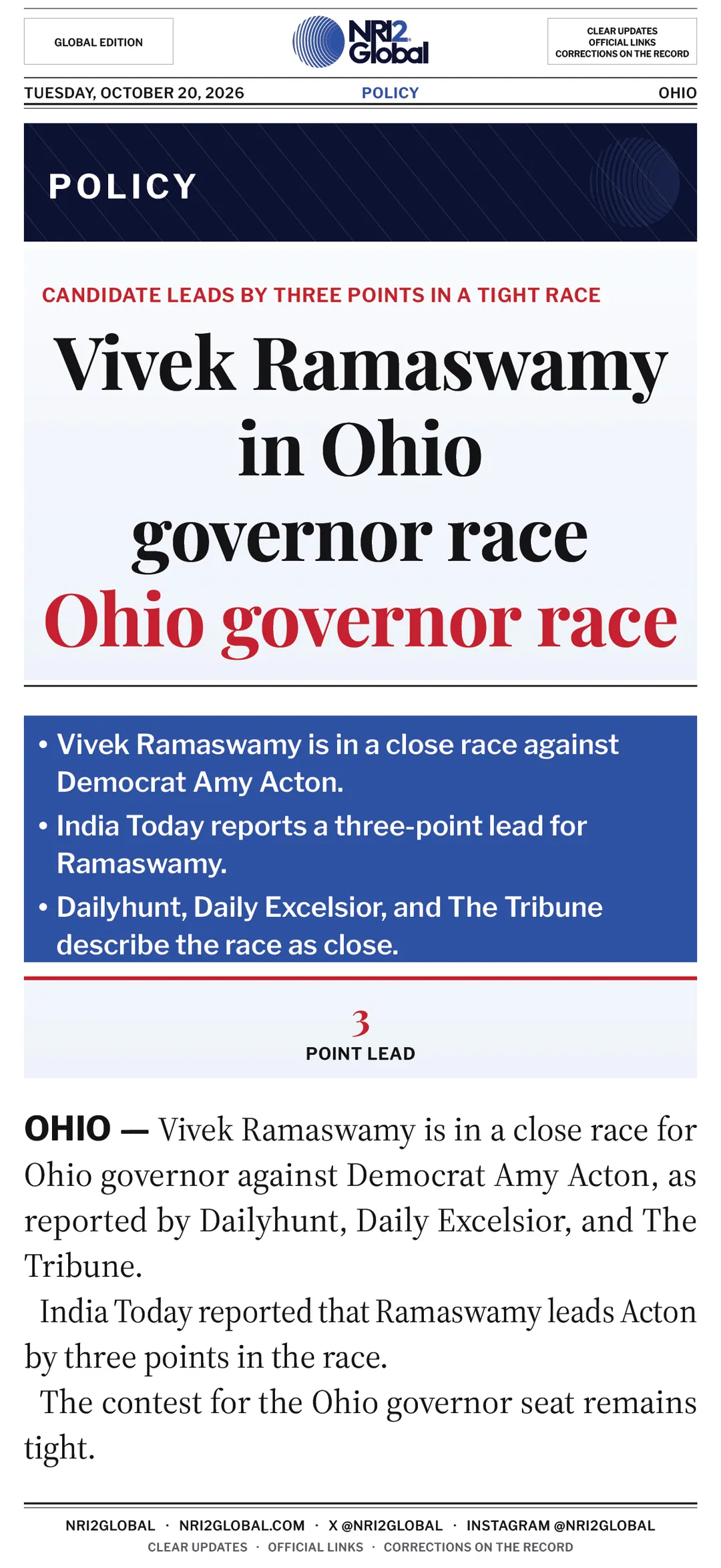 Vivek Ramaswamy in Ohio governor race