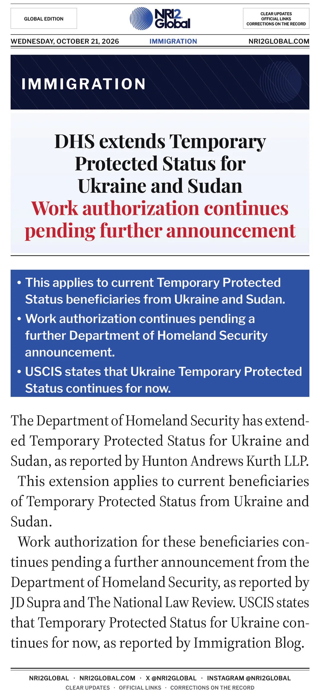 DHS extends Temporary Protected Status for Ukraine and Sudan