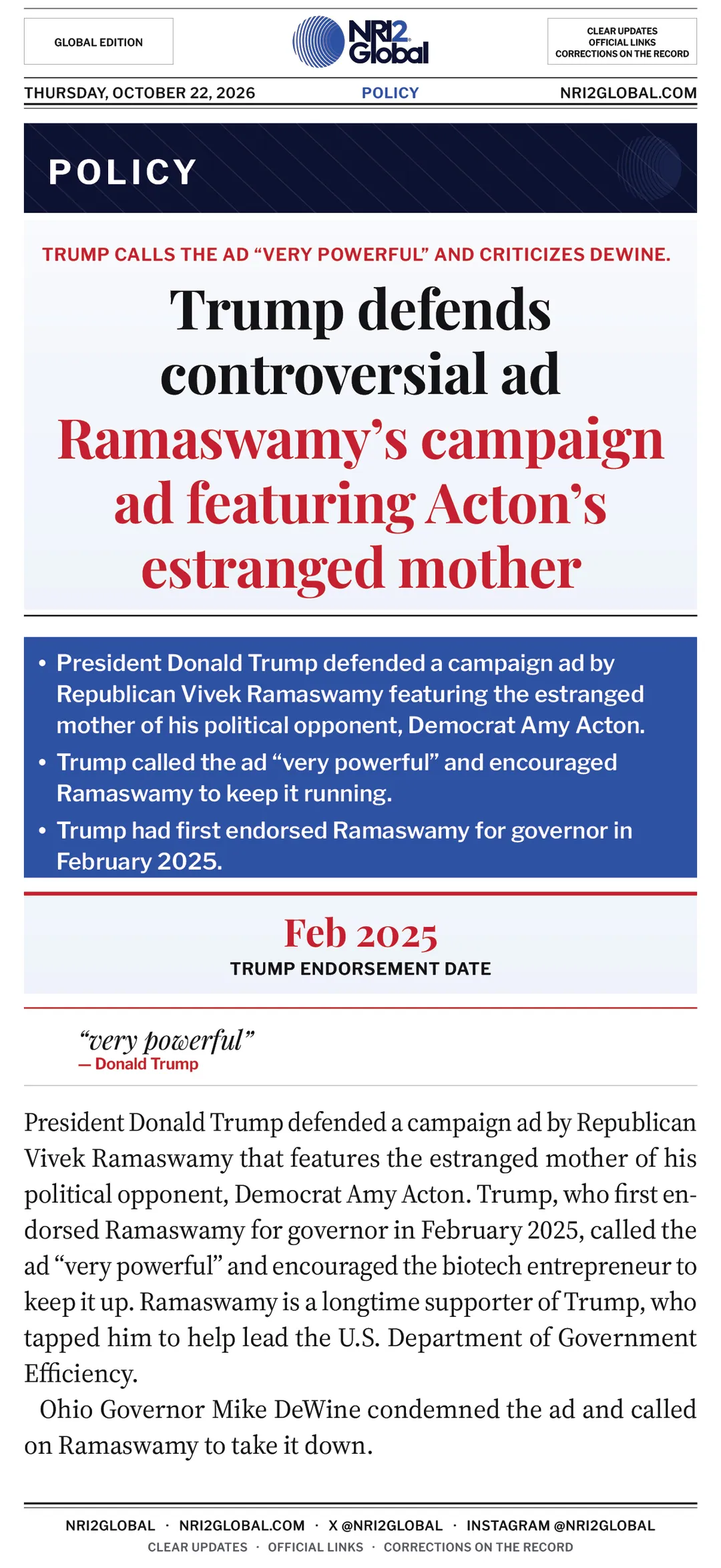 Trump defends Ramaswamy ad featuring Acton's estranged mother