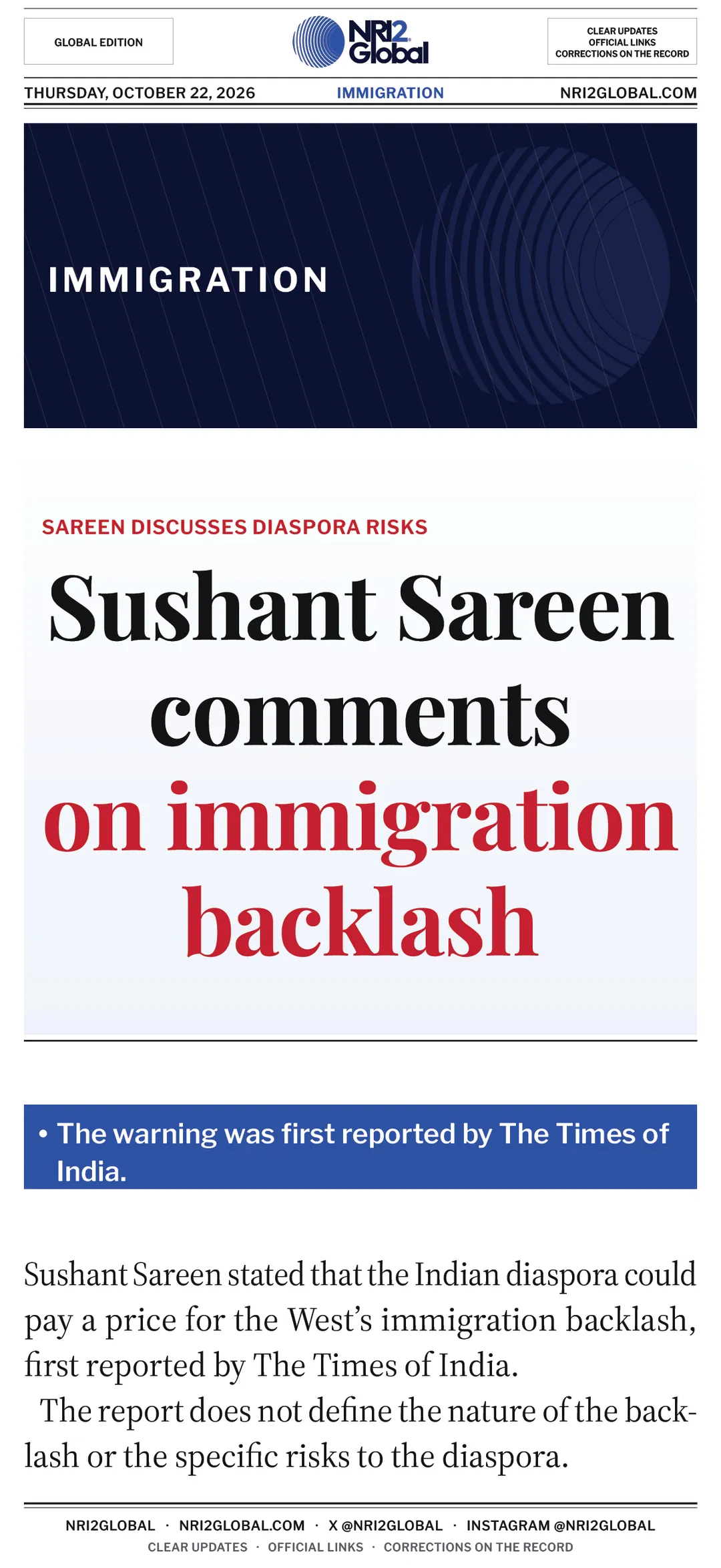 Sushant Sareen comments on immigration backlash