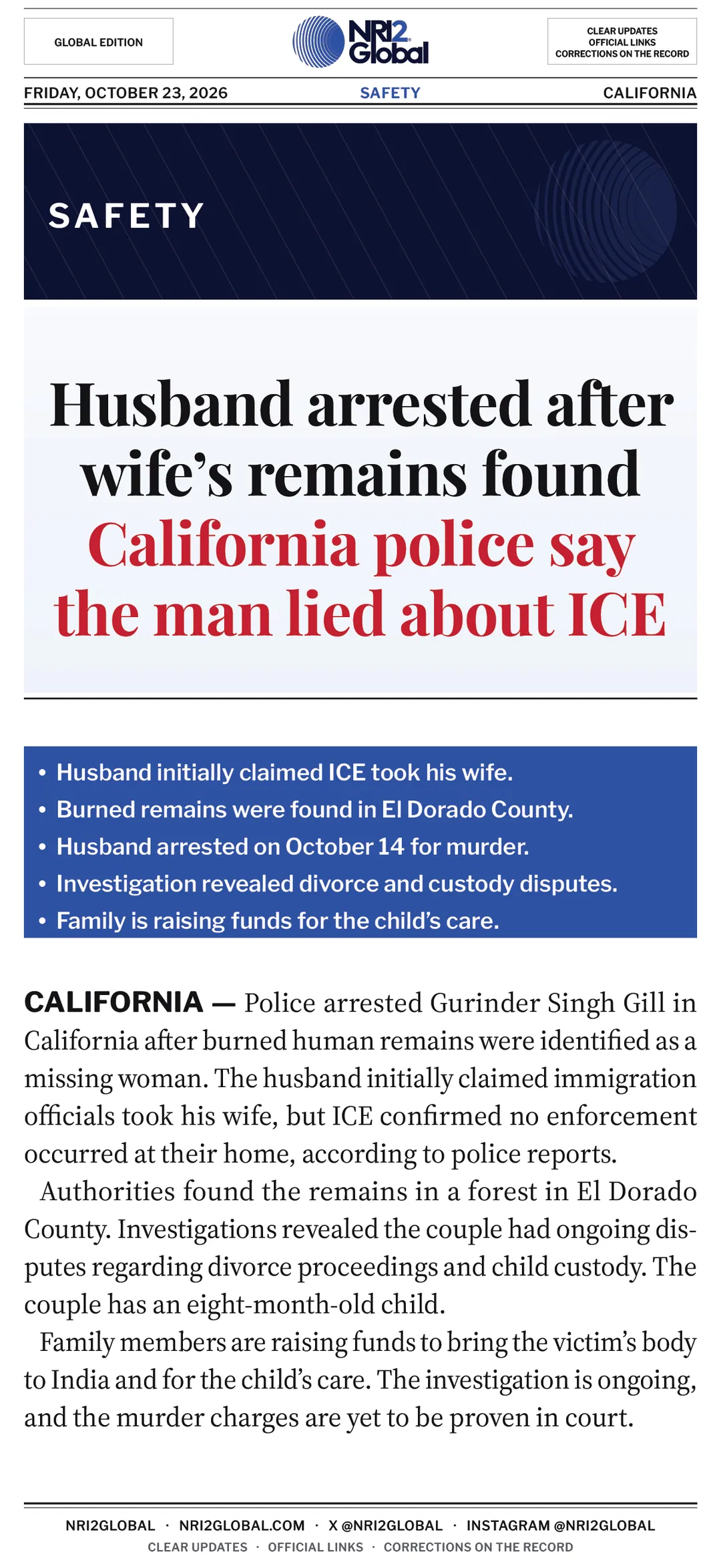 Husband charged with murder after wife's remains found in California
