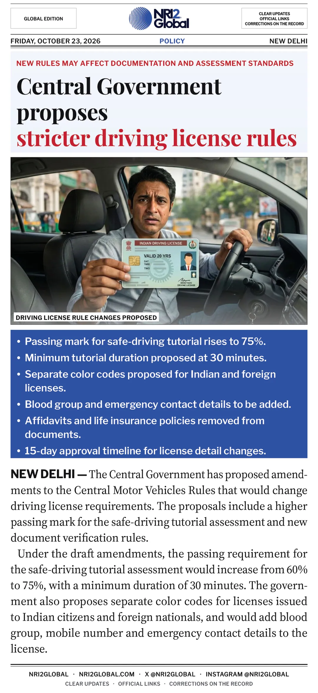 India proposes changes to driving license rules