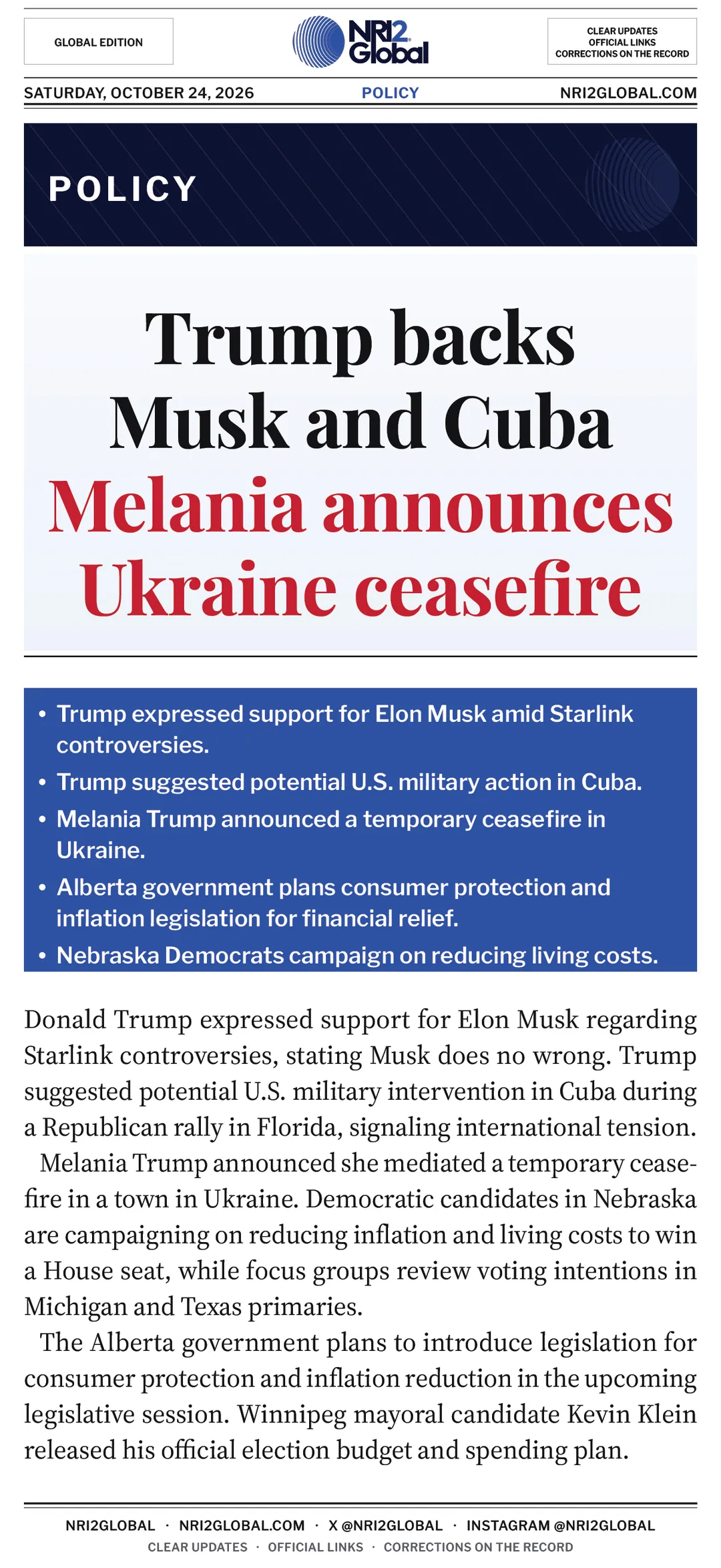 Trump backs Musk, suggests Cuba military action