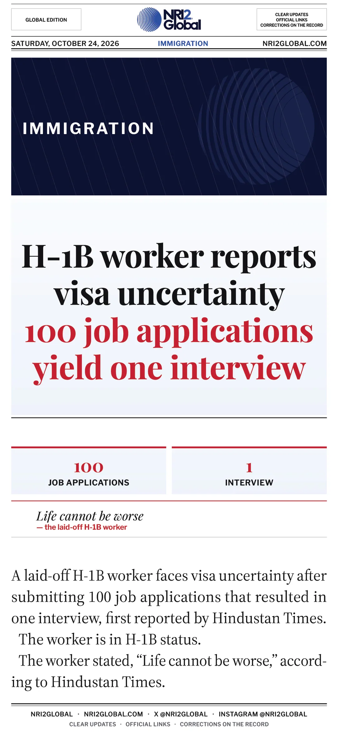 H-1B worker reports visa uncertainty 100 job applications yield one interview
